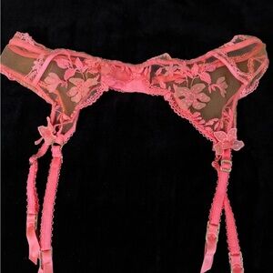 Honey Birdette Coral Pink Floral Lace Garter Belt